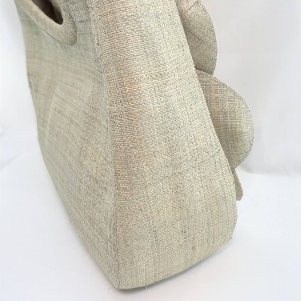 Mar Y Sol Neutral Tan Raffia Tropical Resort Handbag Tote Flower Wooden Handles - Picture 7 of 11